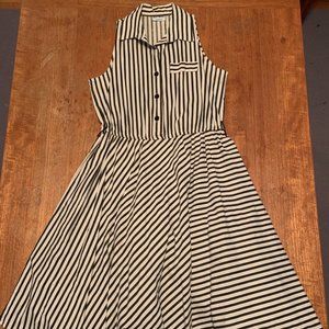 Joni Blair - Vintage Collared Dress - 1950s- Size S - Black & White Striped
